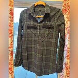 J Crew Plaid Popover Shirt with sequin/beaded pockets